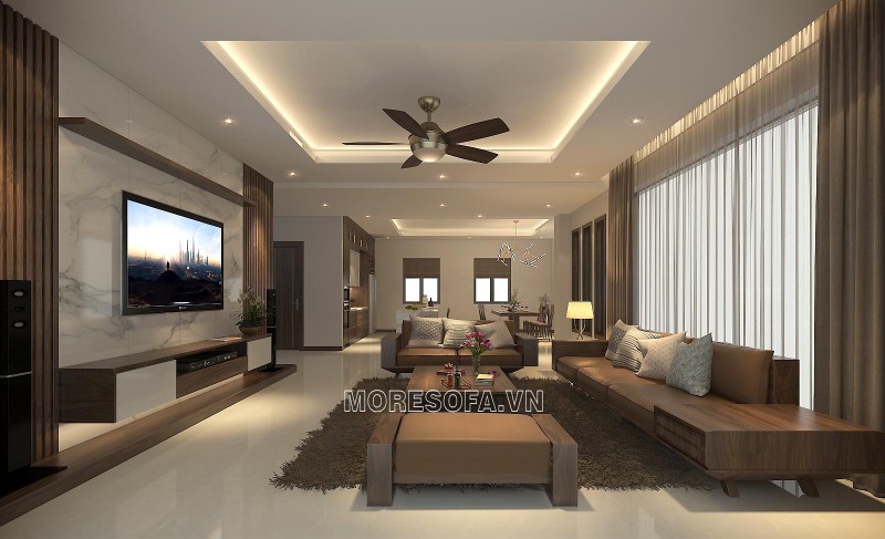Thiết kế nội thất phòng khách hiện đại bằng gỗ cho nhà phố, nhà biệt thự Thiết kế nội thất phòng khách gỗ nhà phố