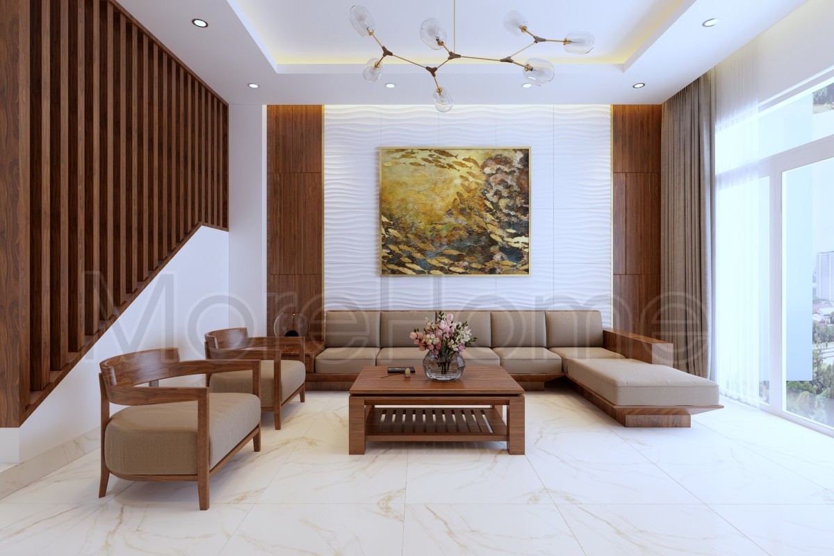 Thiết kế nhà phố với nội thất gỗ tự nhiên cao cấp cho phòng khách trở lên sang trọng và gần gũi với thiên nhiên Thiết kế nội thất phòng khách gỗ nhà phố