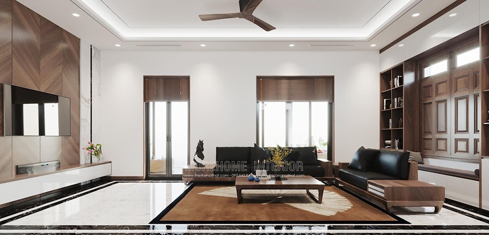 Thiết kế nội thất gỗ phòng khách cho nhà phố hiện đại sang trọng Thiết kế nội thất phòng khách gỗ nhà phố