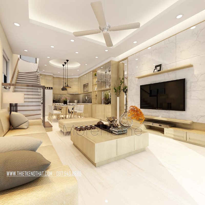 Thiết kế nhà phố phong cách hiện đại với nội thất gỗ đẹp Thiết kế nội thất phòng khách gỗ nhà phố