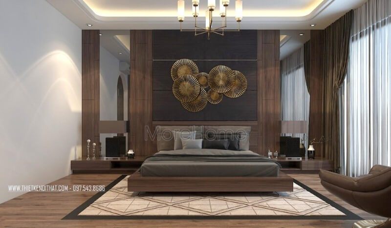 Nếu bạn sở hữu một căn phòng ngủ chung cư có cửa sổ rộng bạn có thể lựa chọn những mẫu giường ngủ thấp với tông màu trầm để có không gian sang trọng và năng động hơn