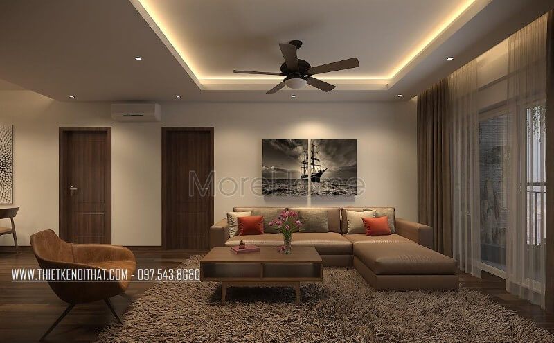 Thiết kế nội thất phòng khách với gam màu tối nhưng sang trọng tạo chiều sâu và thu hút điểm nhìn mỗi khi khách tới nhà.